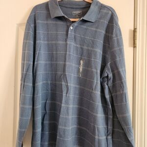 Van Heusen Men's Slate Blue Windowpane Long-Sleeve Polo